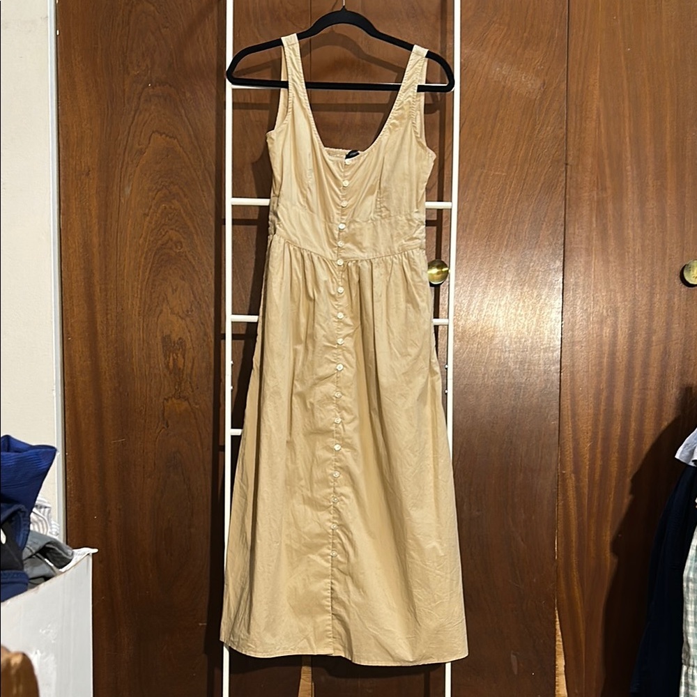 NWOT J. Crew Beige Sleeveless Dress sz 00 100% cotton button down a-line button